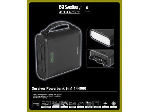 Портативна зарядна станція Sandberg Survivor Powerbank 9in1 144000, 421-37 421-37