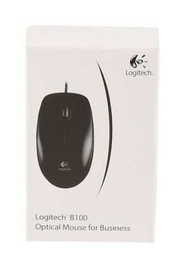 Мышка Logitech B100 Optical USB Mouse for Business, USB Type-A, Black, 910-003357